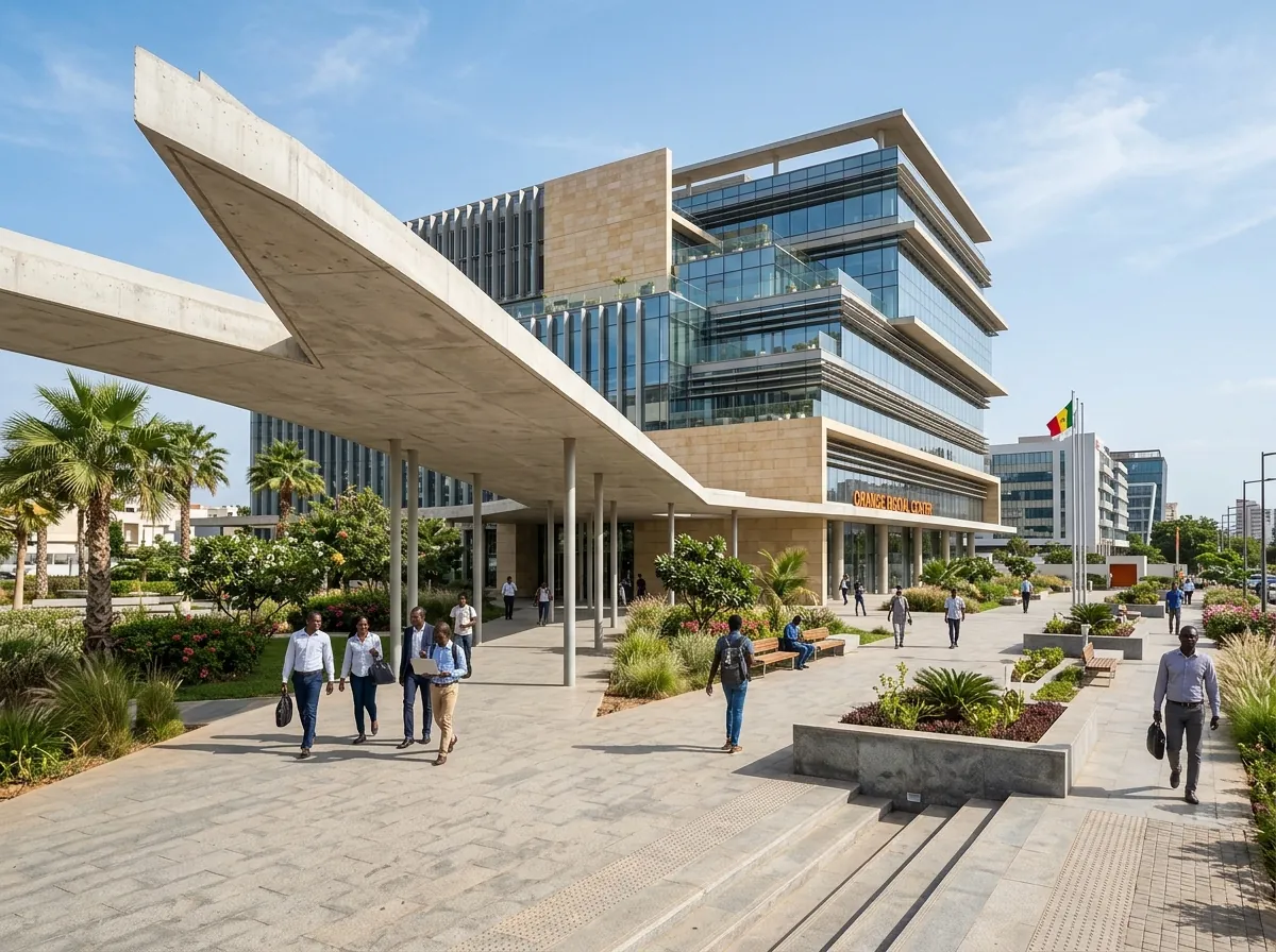 Aménagement extérieur et façade contemporaine pour complexe tertiaire